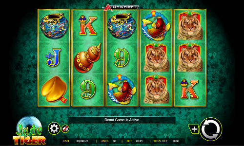 Jade Tiger base game screenshot showing reels and features