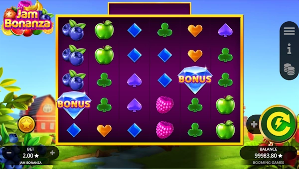 Jam Bonanza base game screenshot showing reels and features