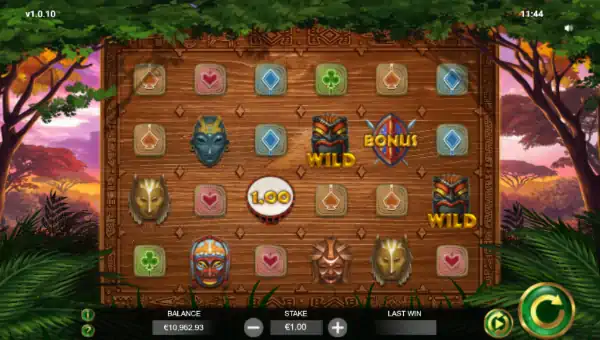 Jambo Cash base game screenshot showing reels and features
