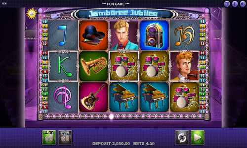 Jamboree Jubilee base game screenshot showing reels and features