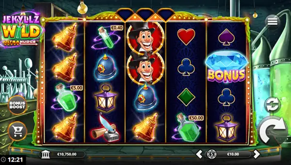 Jekyllz Wild UltraNudge base game screenshot showing reels and features