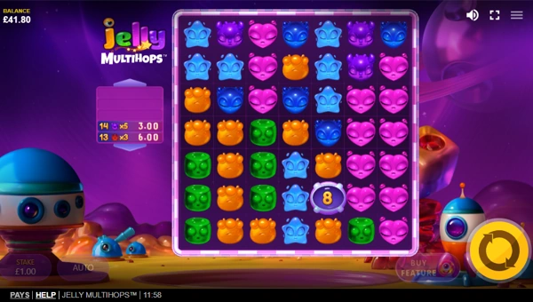 Jelly Multihops base game screenshot showing reels and features