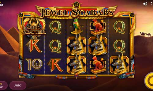 Jewel Scarabs base game screenshot showing reels and features