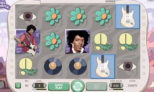 Jimi Hendrix base game screenshot showing reels and features
