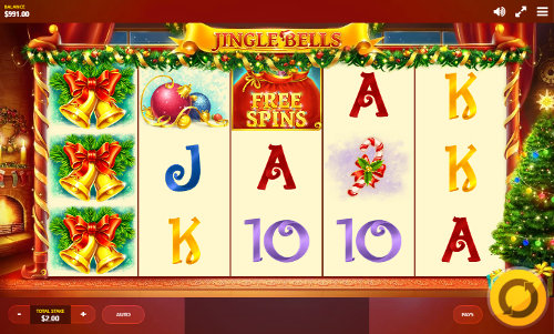 Jingle Bells base game screenshot showing reels and features
