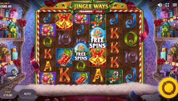 Jingle Ways Megaways base game screenshot showing reels and features