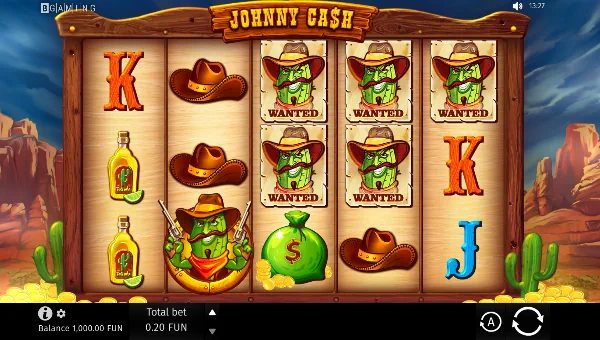 Johnny Cash base game screenshot showing reels and features