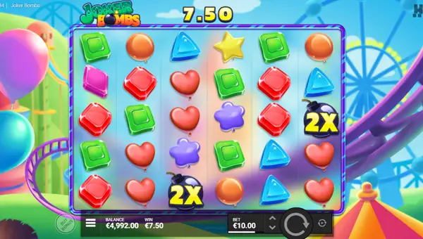 Joker Bombs base game screenshot showing reels and features