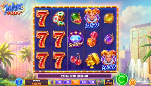 Joker Flip base game screenshot showing reels and features