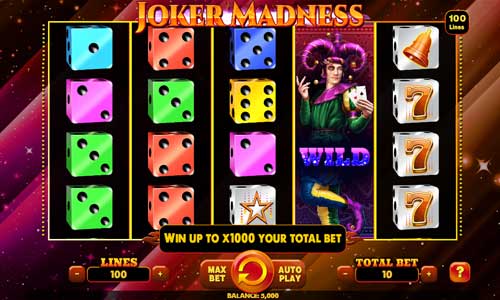 Joker Madness base game screenshot showing reels and features