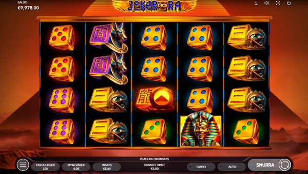 Joker Ra Dice base game screenshot showing reels and features