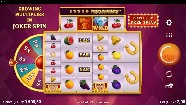 Joyful Joker Megaways base game screenshot showing reels and features
