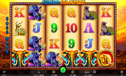 Jumbo Stampede base game screenshot showing reels and features