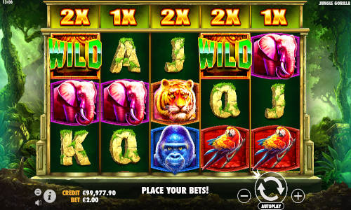 Jungle Gorilla base game screenshot showing reels and features