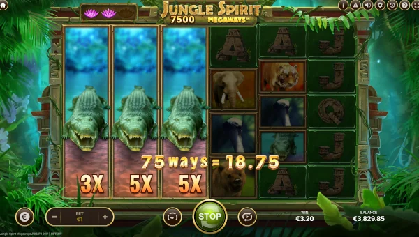 Jungle Spirit Megaways base game screenshot showing reels and features