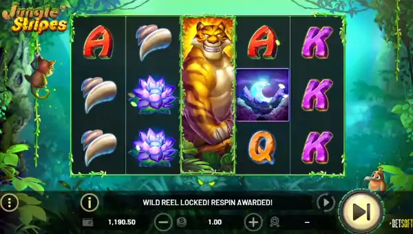 Jungle Stripes base game screenshot showing reels and features