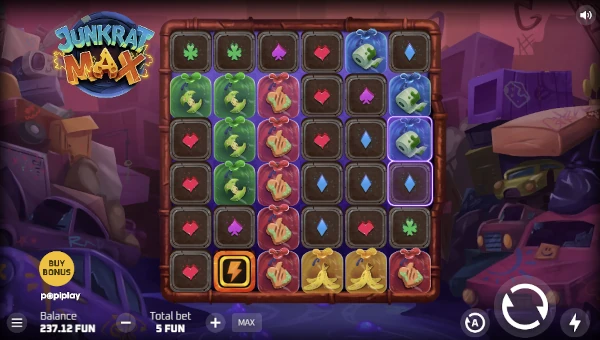 Junkrat Max base game screenshot showing reels and features