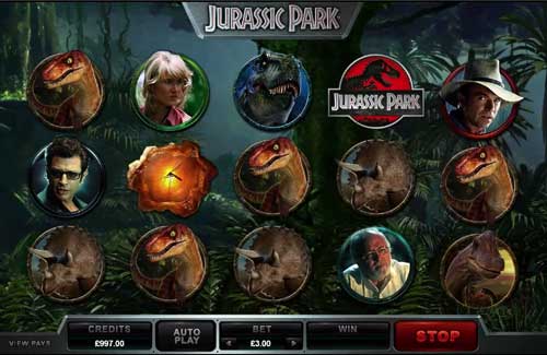 Jurassic Park base game screenshot showing reels and features