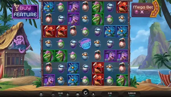 Jurassic Party base game screenshot showing reels and features