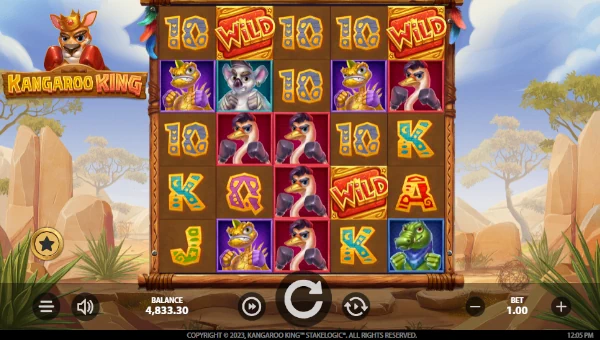 Kangaroo King base game screenshot showing reels and features