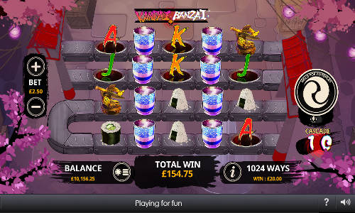 Kanpai Banzai base game screenshot showing reels and features