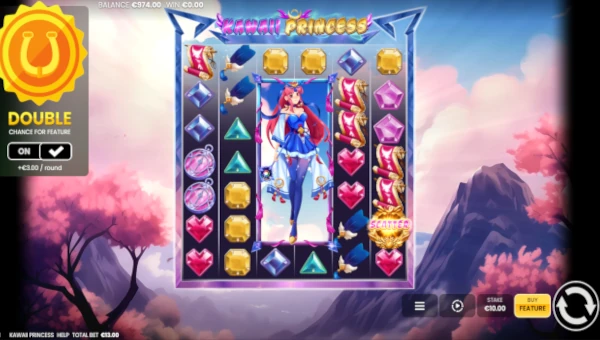 Kawaii Princess base game screenshot showing reels and features
