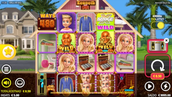 Kenneth Must Die base game screenshot showing reels and features