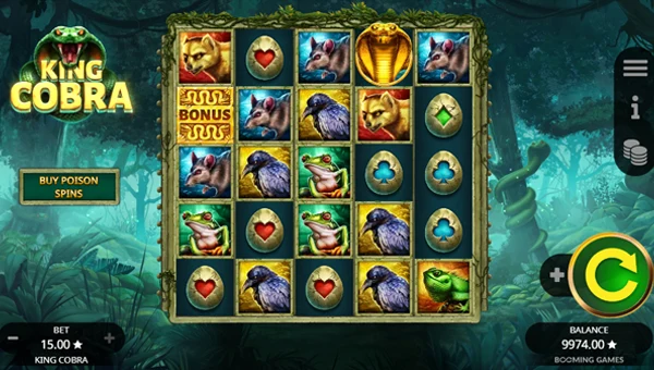 King Cobra base game screenshot showing reels and features