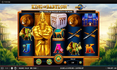 King of Babylon base game screenshot showing reels and features