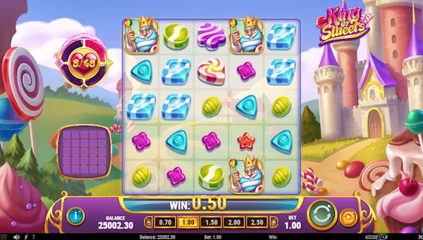 King of Sweets base game screenshot showing reels and features