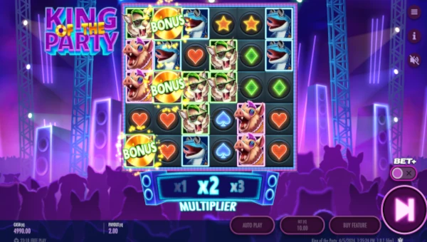 King of the Party base game screenshot showing reels and features