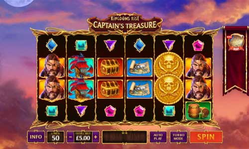 Kingdoms Rise Captains Treasure base game screenshot showing reels and features