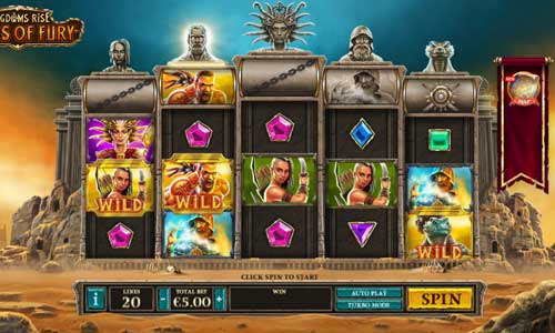 Kingdoms Rise Sands of Fury base game screenshot showing reels and features