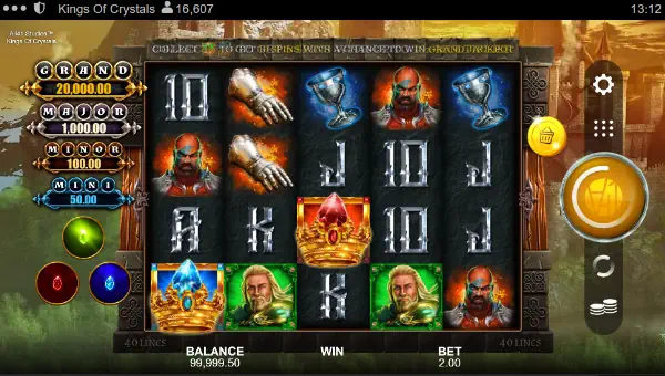 Kings of Crystals base game screenshot showing reels and features