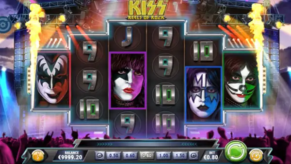Kiss Reels of Rock base game screenshot showing reels and features
