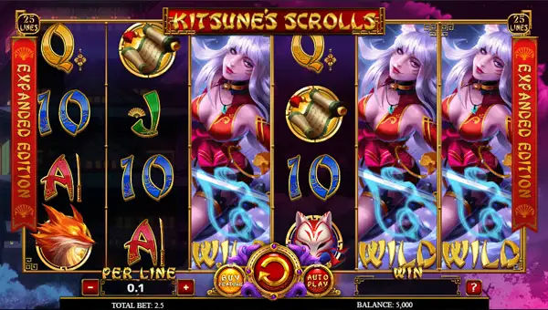 Kitsunes Scrolls Expanded Edition base game screenshot showing reels and features