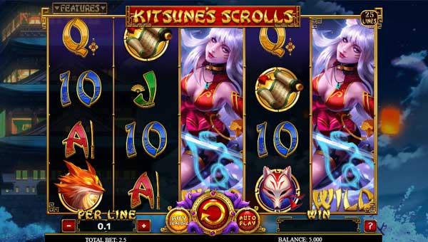 Kitsunes Scrolls base game screenshot showing reels and features