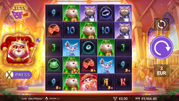 Kitty POPpins base game screenshot showing reels and features