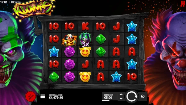 Klowns base game screenshot showing reels and features