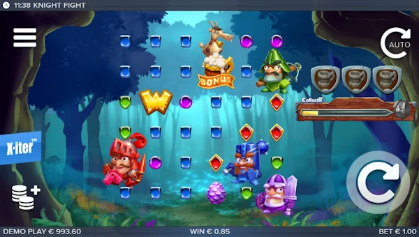Knight Fight base game screenshot showing reels and features