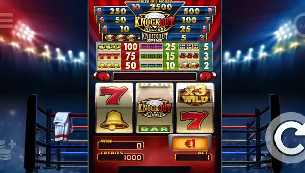 Knockout Diamonds base game screenshot showing reels and features