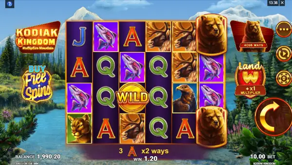 Kodiak Kingdom base game screenshot showing reels and features
