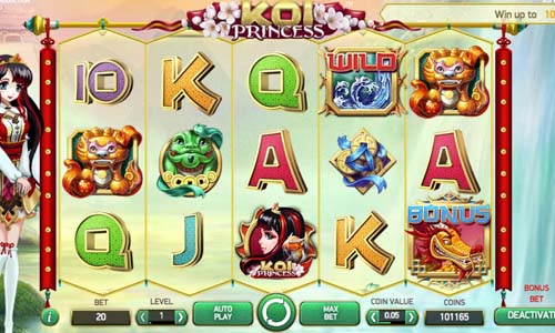 Koi Princess base game screenshot showing reels and features