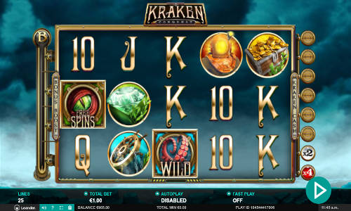 Kraken Conquest base game screenshot showing reels and features