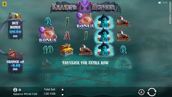 Krakens Hunger base game screenshot showing reels and features