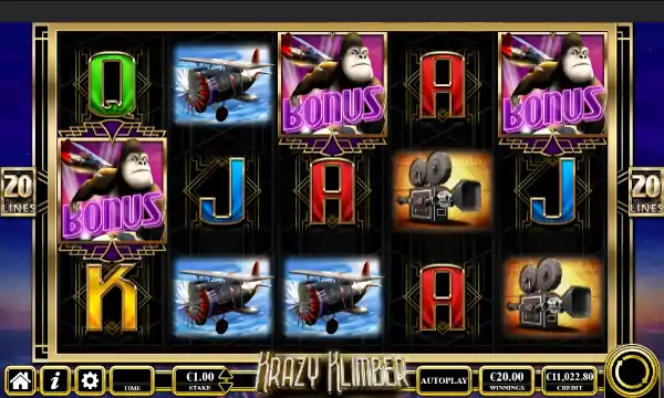 Krazy Klimber base game screenshot showing reels and features