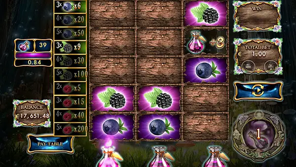 Lady Forest base game screenshot showing reels and features