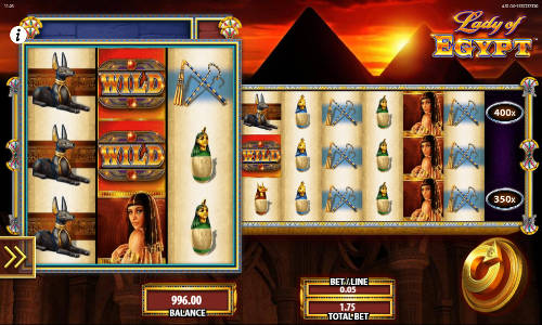 Lady of Egypt base game screenshot showing reels and features