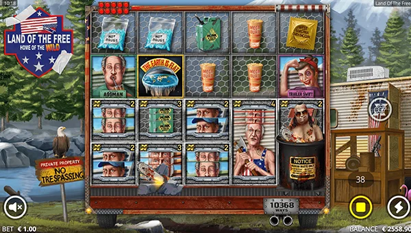 Land of the Free base game screenshot showing reels and features