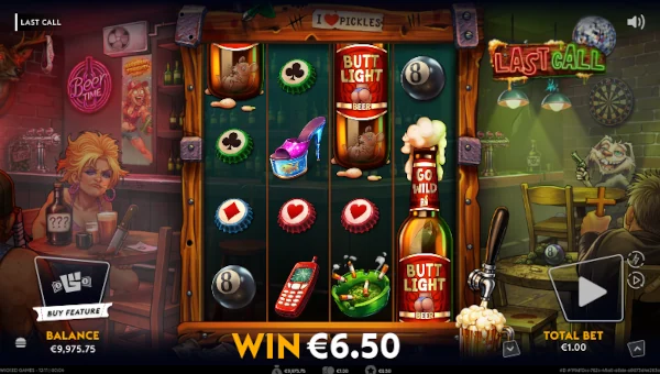 Last Call base game screenshot showing reels and features